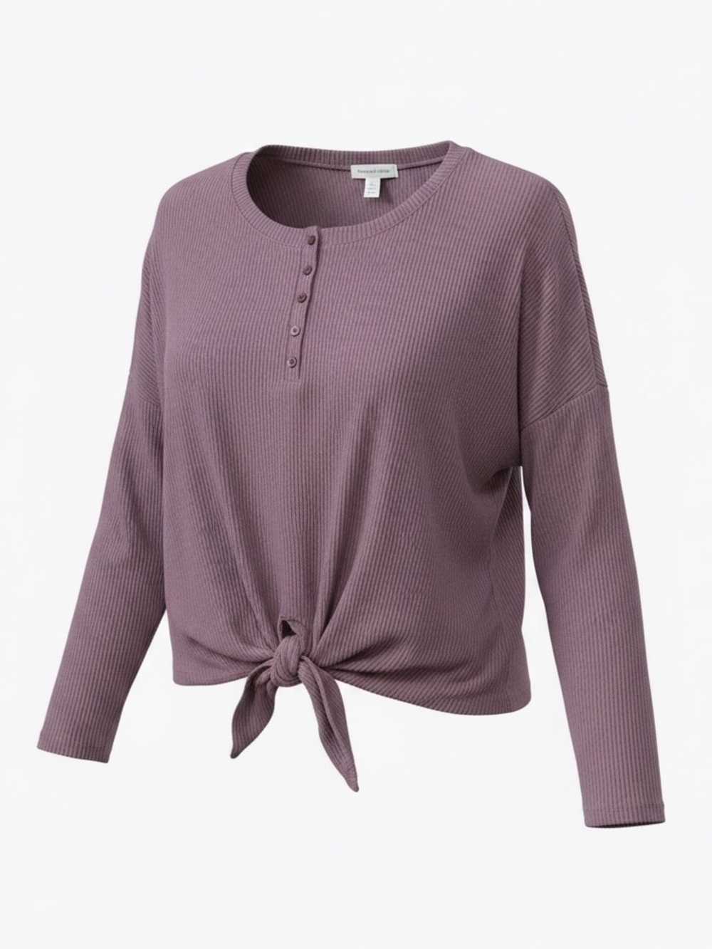 Treasure & Bond Ribbed Tie Front Henley Shirt in Mauve